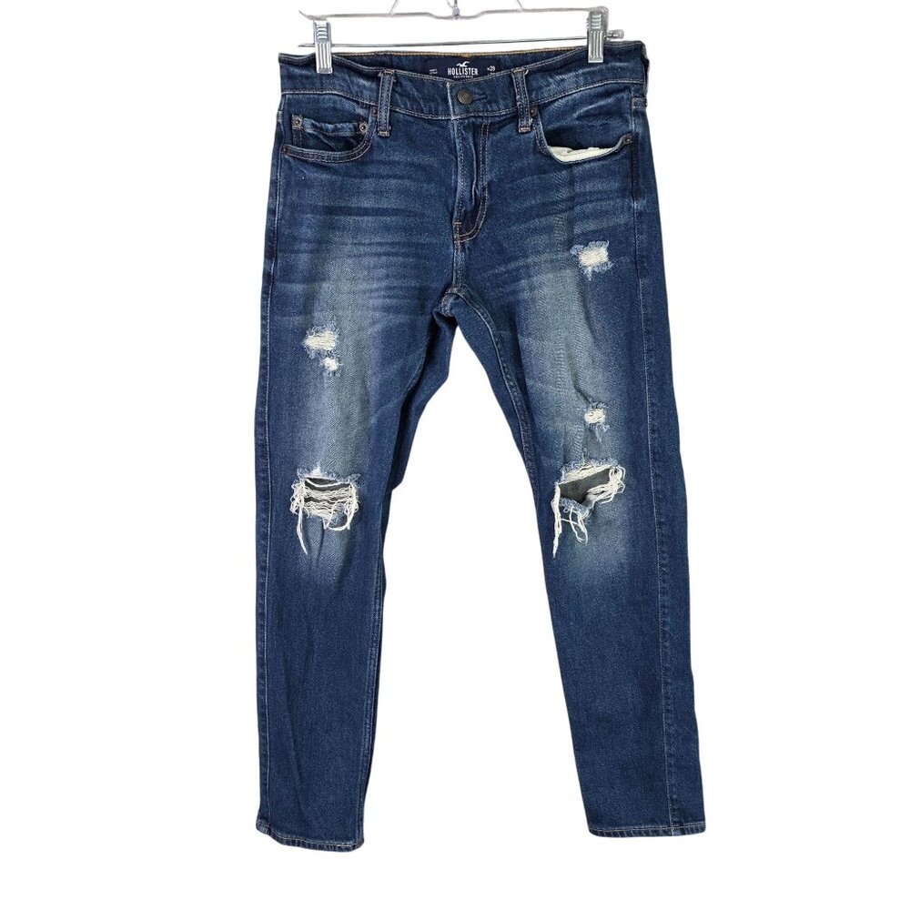 Mens Hollister Distressed Skinny Denim Blue Jeans Epic Flex Dark Wash Size 29X30